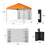 Best Choice Products 10x10ft Easy Pop Up Canopy w/Side Wall, 10 Pockets, Portable Carrying Case, 1-Button Setup, 4 Weight Bags - Orange Best Choice Products