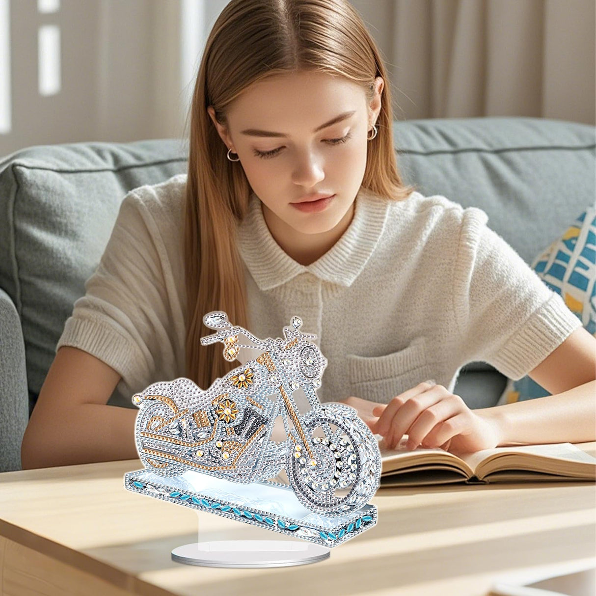 JZHYOAN Diamond Artistic Desktop Ornaments, DIY Diamond Desk Placement, Motorcycle Special Shape Decoration, Desktop Table Decoration Home, Office Car Decorative Tabletop JZHYOAN