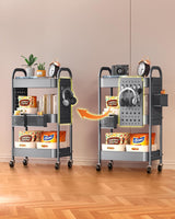 ALVOROG 3 Tier Rolling Cart with DIY Pegboards Metal Utility Cart with Wheels Handles Baskets Hooks, Storage Cart for Office Kitchen Bathroom(Gray) ALVOROG
