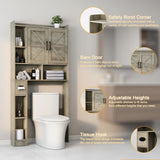 Vabches Grey Farmhouse Over The Toilet Storage Cabinet with Barn Doors and Toilet Paper Holder Vabches
