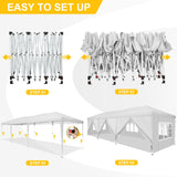 TOOLUCK 10x30 Pop Up Canopy Tent with 8 Sidewalls Tents for Parties Waterproof Camping Canopy Ez Up Party Tent Outdoor Portable Gazebo for Backyard Commercial Event Tent with sandbags, White Tooluck