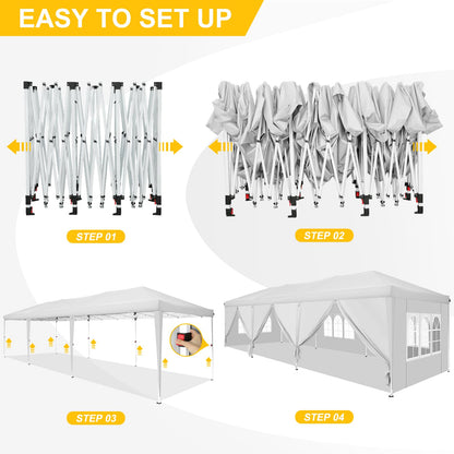 TOOLUCK 10x30 Pop Up Canopy Tent with 8 Sidewalls Tents for Parties Waterproof Camping Canopy Ez Up Party Tent Outdoor Portable Gazebo for Backyard Commercial Event Tent with sandbags, White - WoodArtSupply