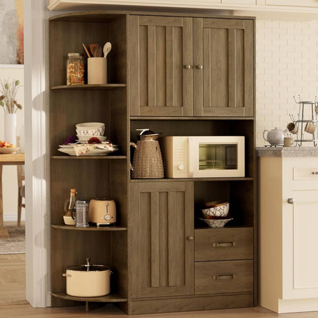 Gizoon 60.4" Farmhouse Kitchen Pantry Storage Cabinet with Doors and Adjustable Shelves, Large Kitchen Hutch with Drawers, Freestanding Cupboard for Dining Room, Living Room, Retro Gizoon