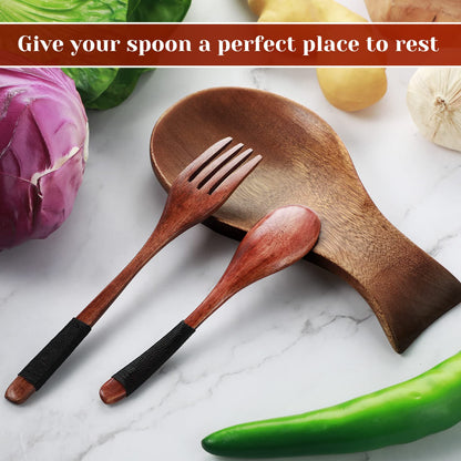 Spoon Rest For Stove Top Bamboo Holder for Spatula Wood Spoon Rest for Kitchen Counter Spoon Holder for Stove Top or Countertop, Spoon or Tong, Modern and Rustic Spoon Rest for Farmhouse (Bro - WoodArtSupply