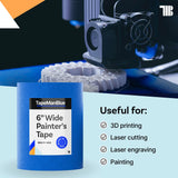 Wide Blue Painters Tape, 6 inch x 60 yds, Made in America, Great Masking Tape for 3D Printing and Laser Cutting, Removes Cleanly for 21 Days TapeManBlue