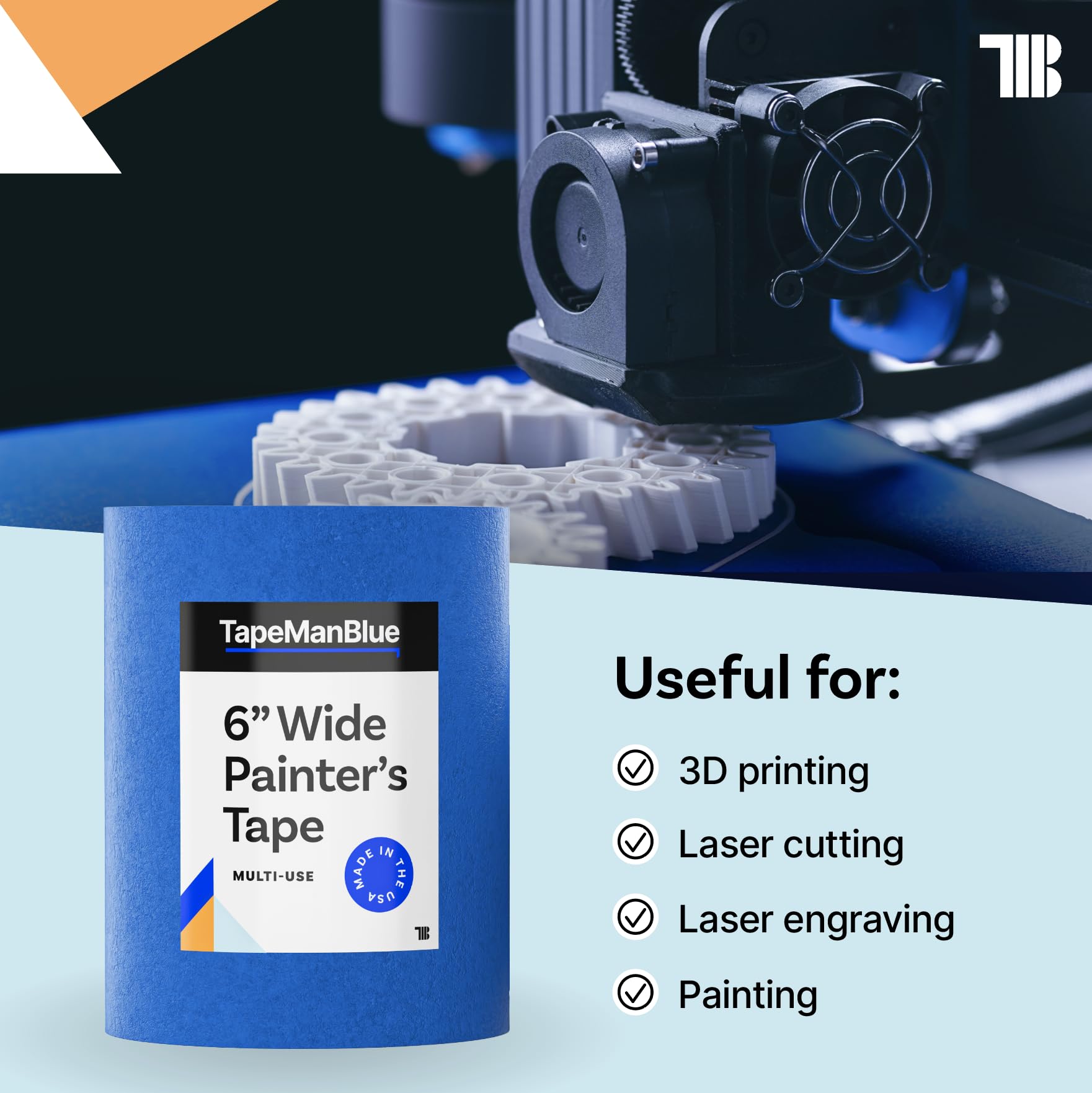 Wide Blue Painters Tape, 6 inch x 60 yds, Made in America, Great Masking Tape for 3D Printing and Laser Cutting, Removes Cleanly for 21 Days - WoodArtSupply