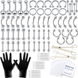 A-minusone 84 PCS Body Septum Piercing Kit 14G 16G Tools for Nose Tongue Lip Ear Eyebrow Belly Button Cartilage Tragus Industrial Barbell Helix Daith Piercing Jewelry Clamps A-minusone