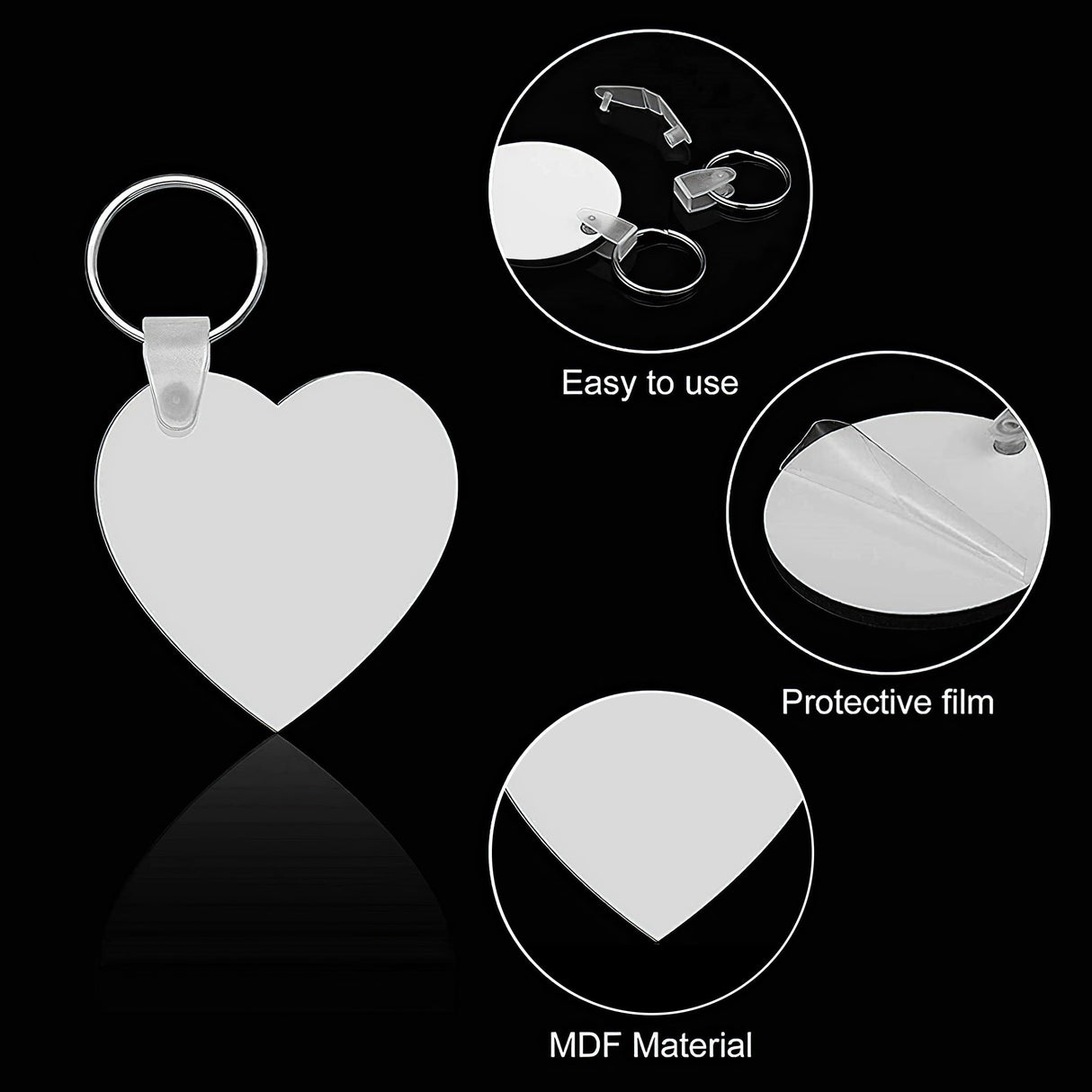 YHNTGB 20 set Sublimation Keychain Blanks Bulk MDF Board Heat Transfer Keychains Double Sided Key Chains with Key Ring DIY for Valentines Day Ornaments Graduation Day Present Craft Making YHNTGB