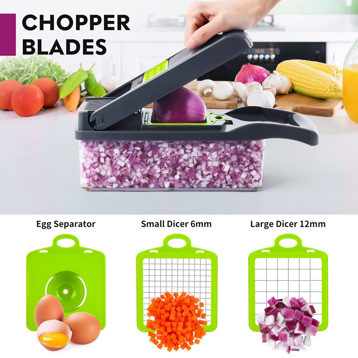 MAIPOR Vegetable/Pro Onion Chopper, Multifunctional 13 in 1 Food Chopper, Kitchen Vegetable Slicer Dicer Cutter With 8 Blades,Veggie, Carrot and Garlic Chopper With Container (Gray)