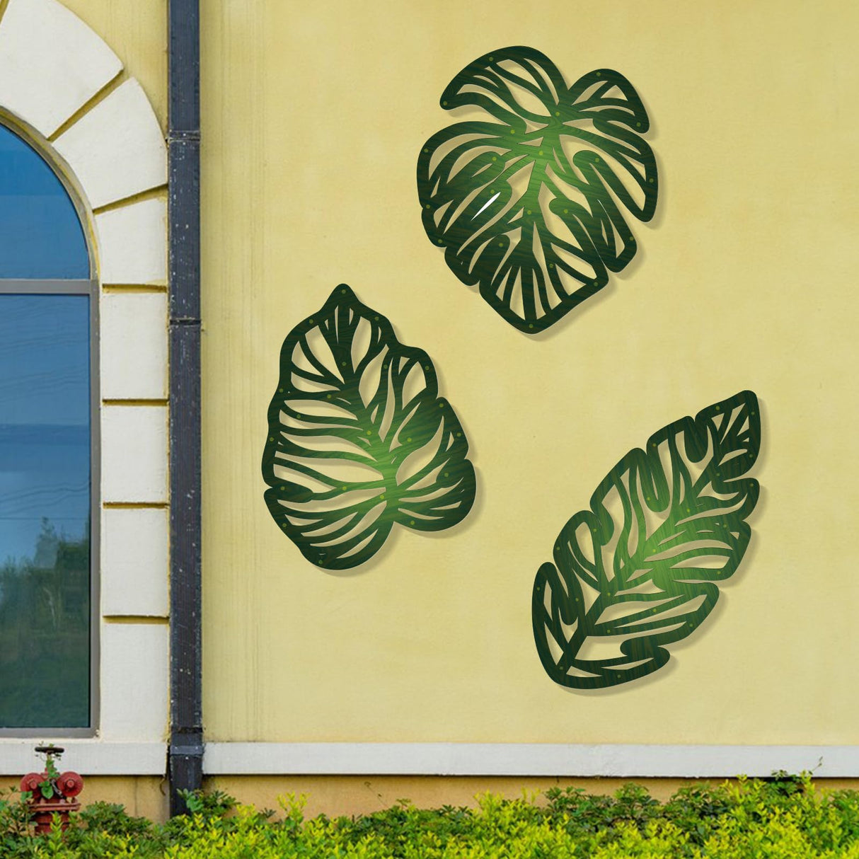 Zzbakress 3 Pcs Wooden Palm Leaves Wall Art Tropical Leaf Wall Art Natural Plant Wall Decor Tropical Plant Wall Sculptures for Living Room Kitchen Bedroom Garden (Farmhouse, Leaves-A) Zzbakress