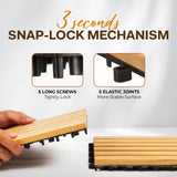 Idzo Set of 10 Premium Teak Deck Tiles, Distinctive Teak Wood Flooring with Innate Oil That Can Withstand Water & Weather Elements, 3 Seconds Snap-Lock Teak Shower Tiles with Stable Mesh Base, 6 Slats IDZO