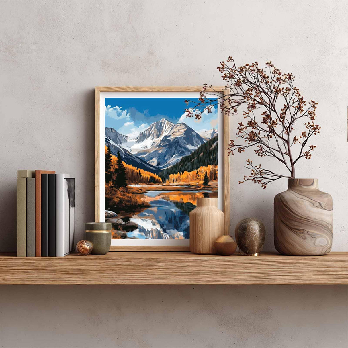 Cawpom Mountain Paint by Number Kit, Rocky Mountains National Park Paint by Numbers for Adults, Longs Peak Wall Art, Lake Trees Landscape Acrylic Painting, Home Wall Decor(16x20inch, No Frame) Cawpom