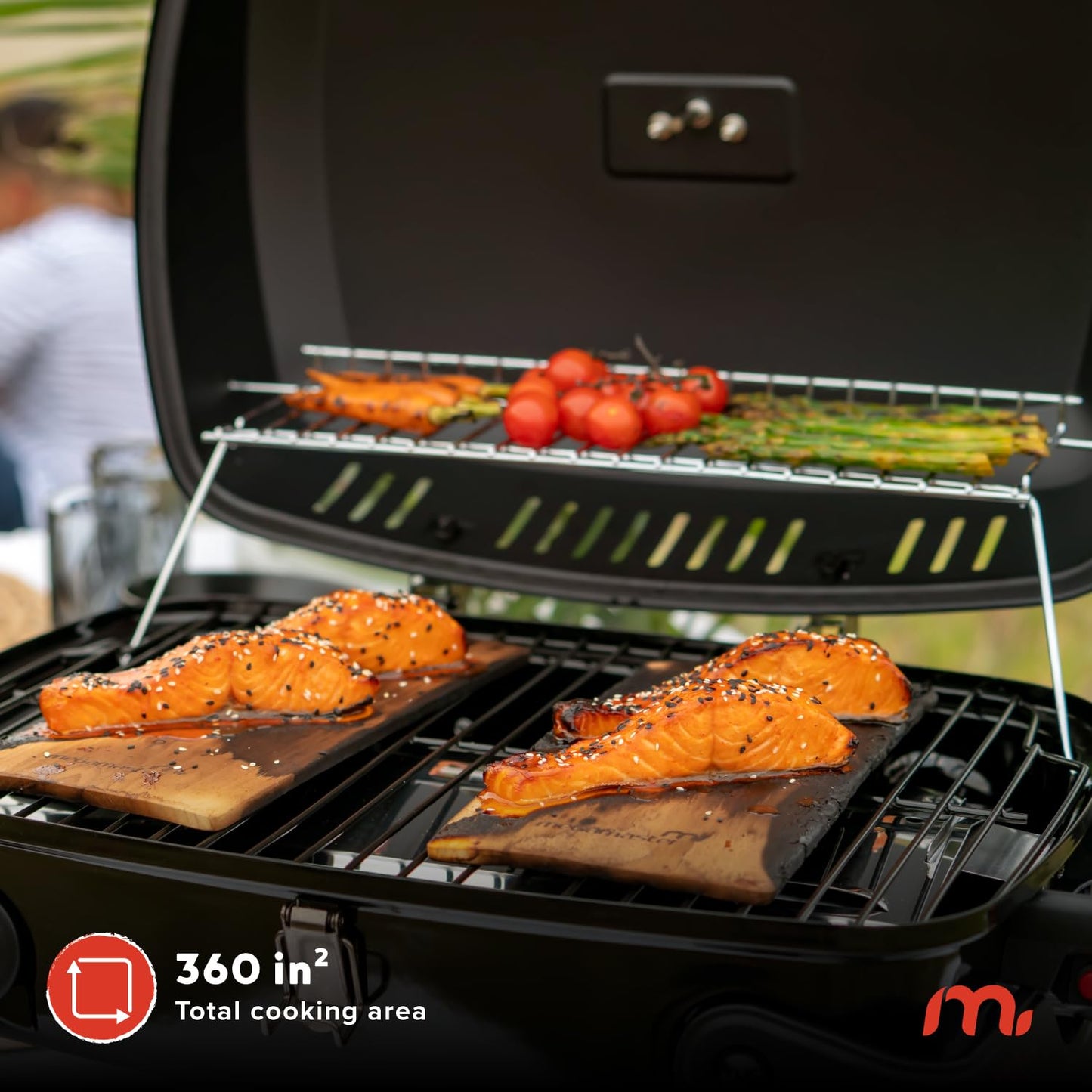 Megamaster 820-0065C 1 Burner Portable Gas Grill for Camping, Outdoor Cooking , Outdoor Kitchen, Patio, Garden, Barbecue with Two Foldable legs, Red + Black