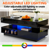 39.37" Lift Top Coffee Table with Hidden Storage & 2 Drawers, Modern High Gloss Center Table for Living Room, Heavy Duty Wood Coffee Table with LED Lights, Apartment Small Space Furniture (Black) Anwick