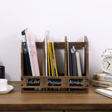 MyGift Rustic Burnt Brown Wood Office Desktop Document File Folder Binder Storage Organizer Rack with 3 Compartments and Chalkboard Labels MyGift