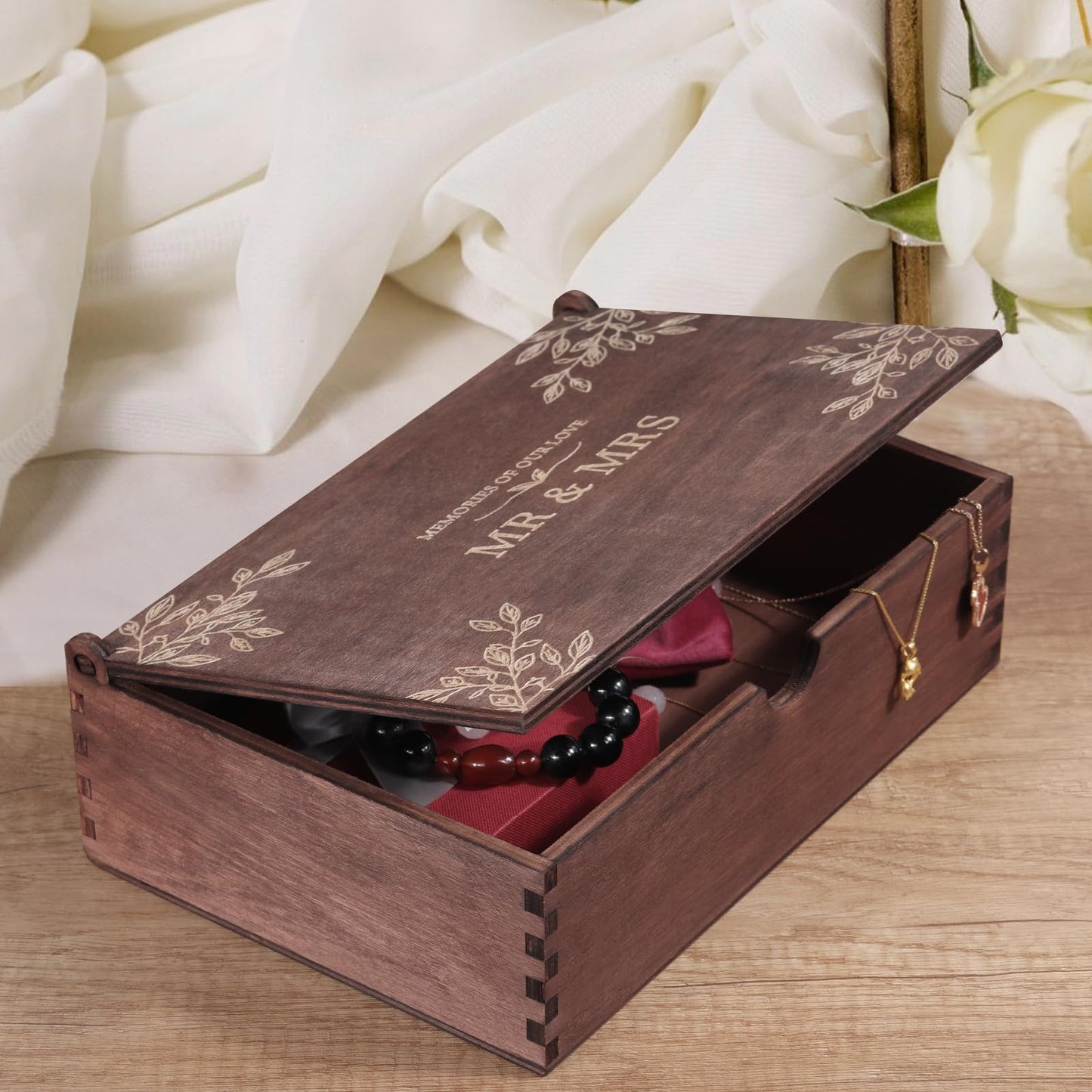 Wood Wedding Keepsake Box, Memory Storage Box for Couples, Personalized Wedding Engagement Box with Lids, Bridal Shower Gifts Birthday Gifts - WoodArtSupply