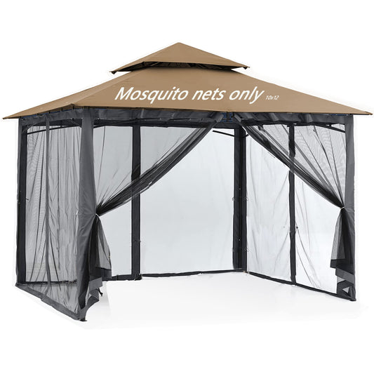 10x12 Gazebo Replacement Mosquito Netting, 4-Panel Sidewall Screen with Zipper Universal Black (10'x12')