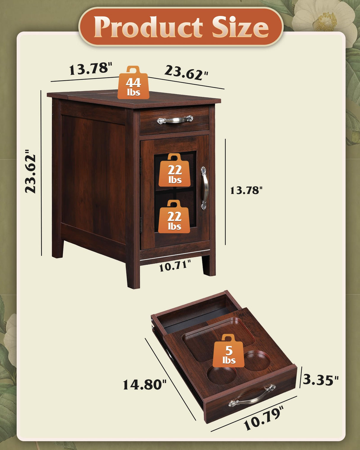 WLIVE End Table with Charging Station, Narrow Side Table for Living Room, Farmhouse Night Stand with Storage, Small Wooden Cabinet Nightstand with USB Ports and Outlets, 23.7" D x 13.78" W x 23.7" H WLIVE