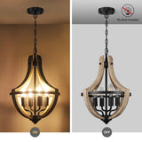 4-Light Farmhouse Dining Room Light Fixture, Adjustable Height Hanging Wood Vintage Pendant Lights for Kitchen Island Hallway Foyer Entryway Breakfast Area Bedroom Klgxnrd