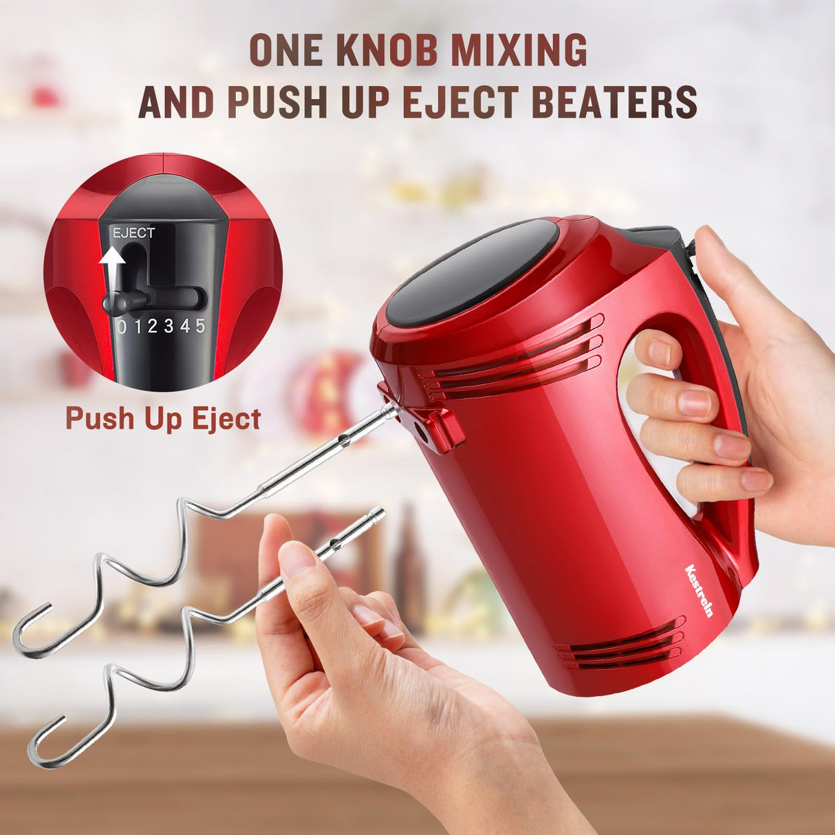 Kestreln Hand Mixer Electric Handheld with Flat Bottom, Portable Mixer for Kitchen Baking Cake, Powerful Mixing for Thicker Doughs with dough hooks Kestreln
