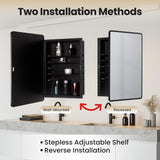 Habison Bathroom Medicine Cabinet with Mirror, 20x30 inch Metal Black Recessed Medicine Cabinet with 3 Adjustable Metal Shelves, Rounded Rectangle Storage Cabinet Habison