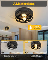 Sunco Flush Mount Ceiling Light, Farmhouse Light Fixtures, Hallway Ceiling Light Arcadia Industrial, 11" Diameter, 800 LM, Dimmable A19 Edison LED Bulbs Included, E26 Base, 8.5W=60W UL/ETL/T20 2 Pack Sunco Lighting