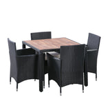 RuiSiSi 5 Pieces Outdoor Patio Dining Set, Wicker Patio Dining Set with Acacia Wood Table, 4 Chairs with Soft Cushions for Backyard, Garden, Poolside, Black RuiSiSi