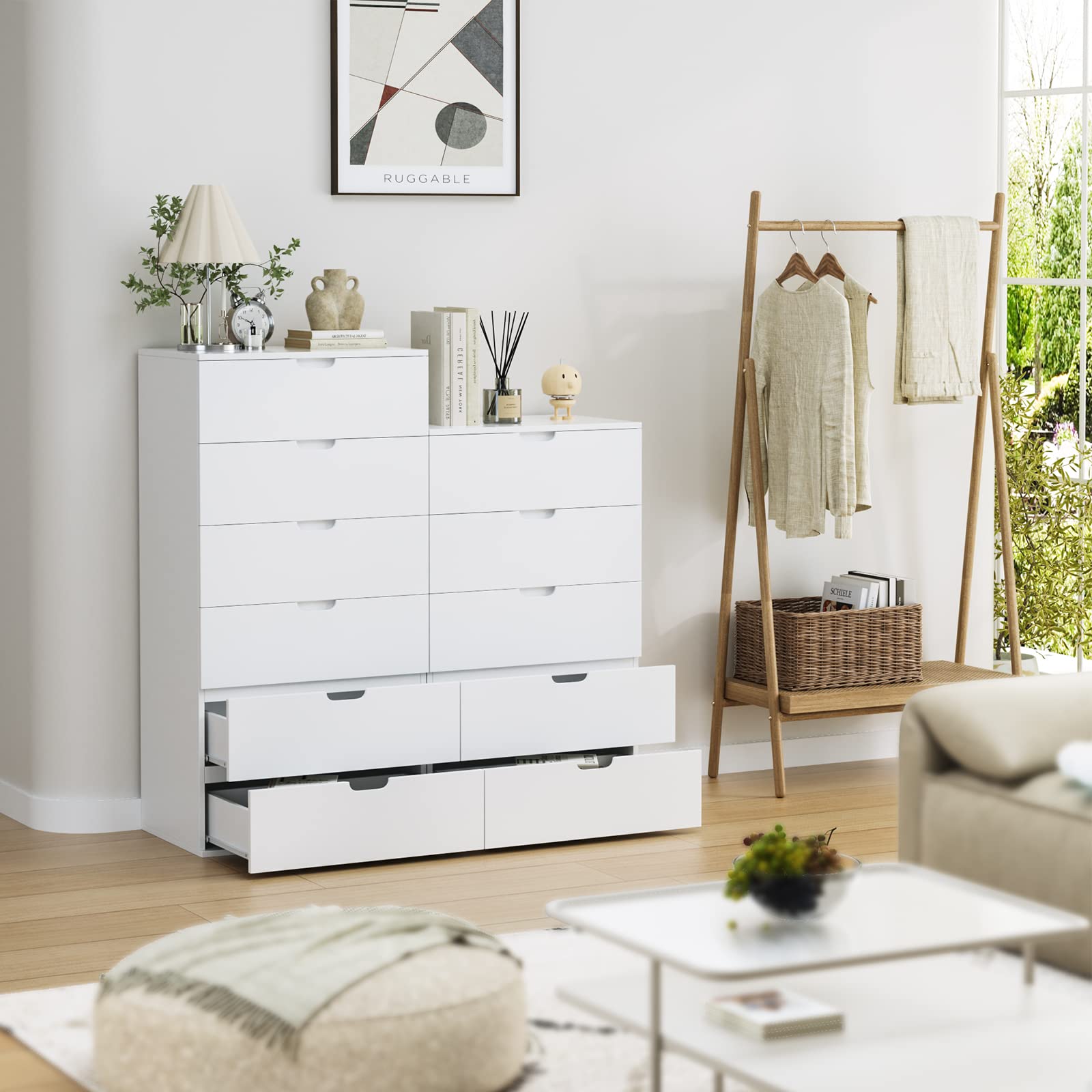 FOTOSOK White Dresser, Tall White Dresser with 6 Drawers, Modern Wood Chest of Drawers 6 Drawer Dresser with Large Capacity, 15.7" x 23.6" x 47" - WoodArtSupply