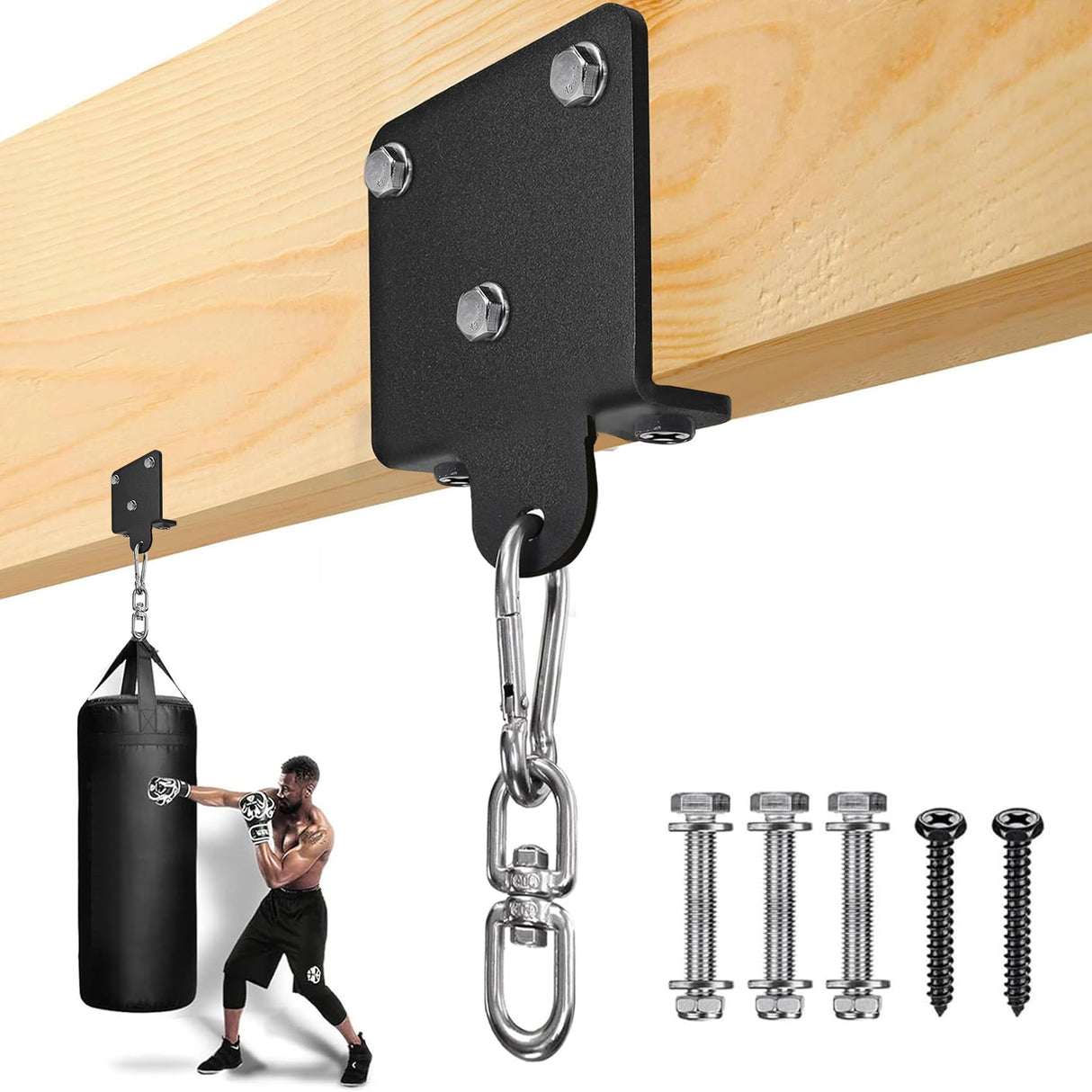 Punching Bag Hanger Heavy Duty Beam Mount for Heavy Bag 360° Rotation Ceiling Mount Bracket Wood Beam Hook with Spring Ideal for Boxing Muay Thai Aerial Yoga and Home Gym Training Yoiilifee
