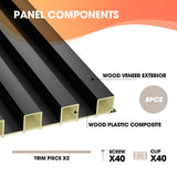 OUZUGIE WPC Acoustic Slat Wall Paneling, 8-Pack 96 x 6 Inches 3D Wall Panels for Interior Wall Decor,Living Room,TV Background,Study Room,Office Spaces,Bedroom,High Grille (Black) OUZUGIE