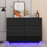 Anbuy LED Black 6 Drawer Double Dresser with Light, Modern Dresser for Bedroom with High Gloss Drawers Dual Chest of Drawers (Black) Anbuy