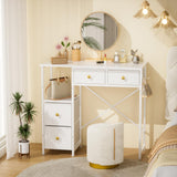 3IngSeagulls White Vanity Desk Without Mirror, Small Makeup Desk with 4 Fabric Drawers, 33.5 Inches Dressing Table with Storage, Vanity Table for Bedroom with Hook, White 3IngSeagulls