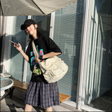 GAXOS Aesthetic Cute Messenger Bag for School Vintage White Canvas Crossbody for Women Shoulder Laptop Bag GAXOS