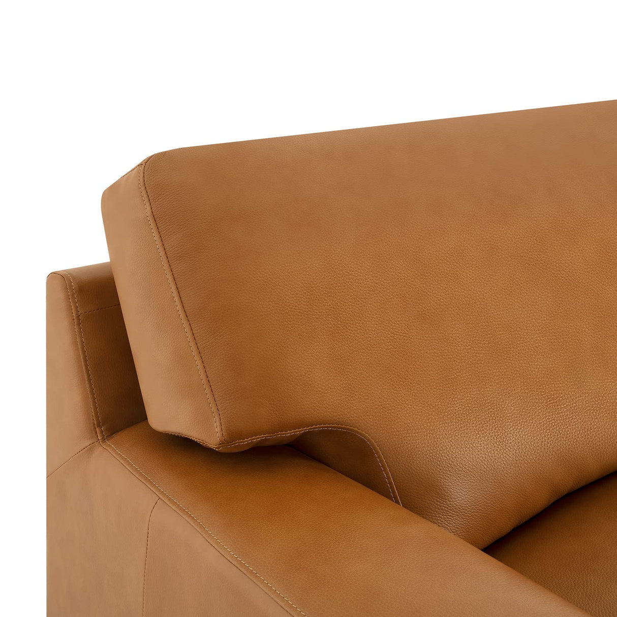 Naomi Home Genuine Leather Sofa - Luxurious Comfort, Goose Feather Cushion Filling, Square Arm Design, Sturdy Block Legs, Elegant Tan - Ideal for Living Room, Office, or Bedroom Naomi Home