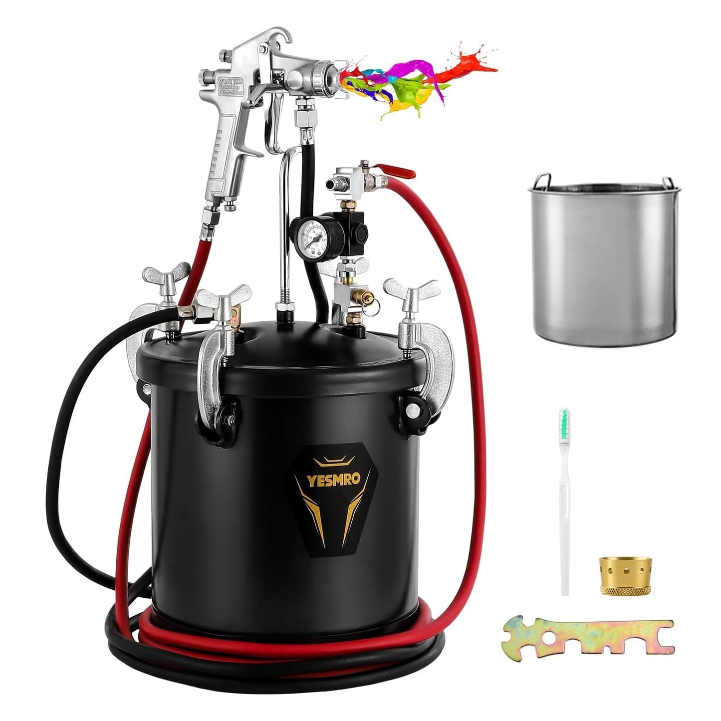 Paint Sprayer for Home Interior,10L Air Paint Pressure Pot Tank with Spray Gun Inner Pot Regulator Heavy Duty Hose for House Painting Cabinets Walls Cars Architecture Construction Automotive, - WoodArtSupply