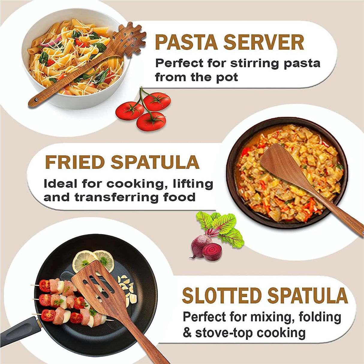 FJNATINH Wooden Spoons for Cooking, 10 Pcs Teak Wooden Cooking Utensil Set with Holder, Wooden Kitchen Utensils Set for Nonstick Pans & Cookware FJNATINH