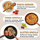 FJNATINH Wooden Spoons for Cooking, 10 Pcs Teak Wooden Cooking Utensil Set with Holder, Wooden Kitchen Utensils Set for Nonstick Pans & Cookware FJNATINH