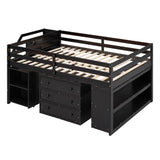 Full Size Low Loft Bed with Stairs and Rolling Desk, Wood Kids Full Loft Bed with Storage Drawers and Shelves, Low Full Storage Bed with Cabinet for Kids, Juniors, Teens (Espresso) Harper & Bright Designs
