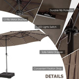Giantex 15 FT Double Patio Umbrellas with 48 Solar LED Lights, Auto-Charging Panel, Crank System, Outdoor Extra-Large Rectangle Market Table Umbrella for Garden Deck Backyard Beach Pool (Coffee) Giantex