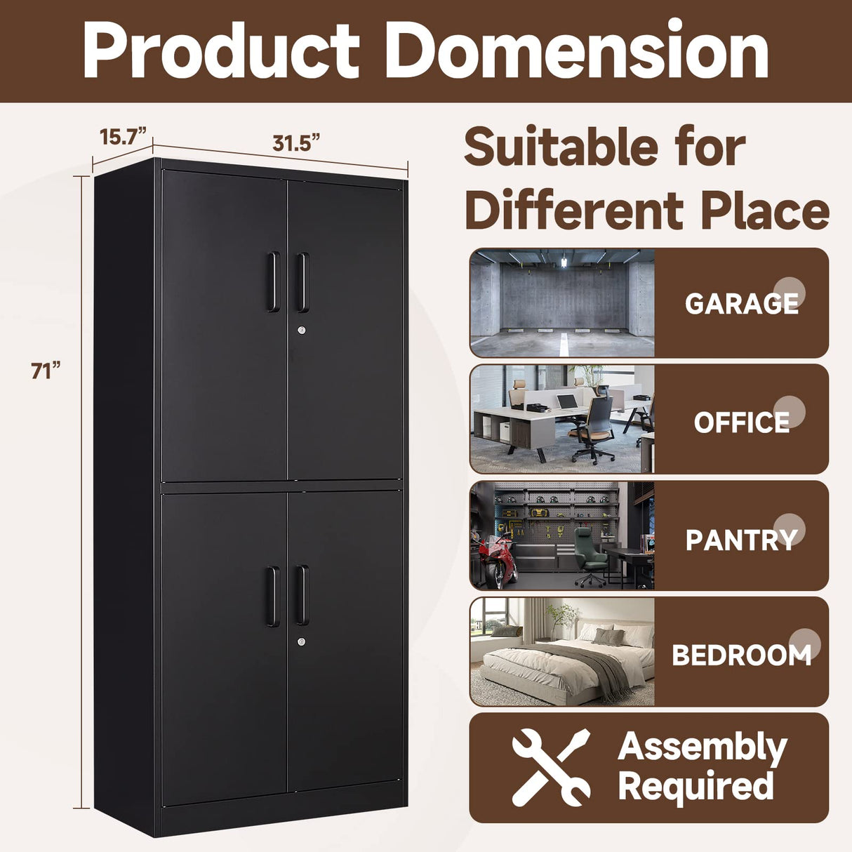 AFAIF Metal Storage Cabinets with Locking Doors,71" Tall Garage Storage Cabinet with 3 Adjustable Shelves, Lockable Steel Office Storage Cabinet Tool Cabinet for Home Office,Garage, Pantry AFAIF