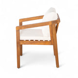 Christopher Knight Home Lucid Set of 2 Outdoor Dining Chair, Acacia Wood Frame Dining Chairs, Accent Chair Set with Comfortable Cushions, Patio Armchair for Backyard Poolside Garden, Natural + Beige Christopher Knight Home