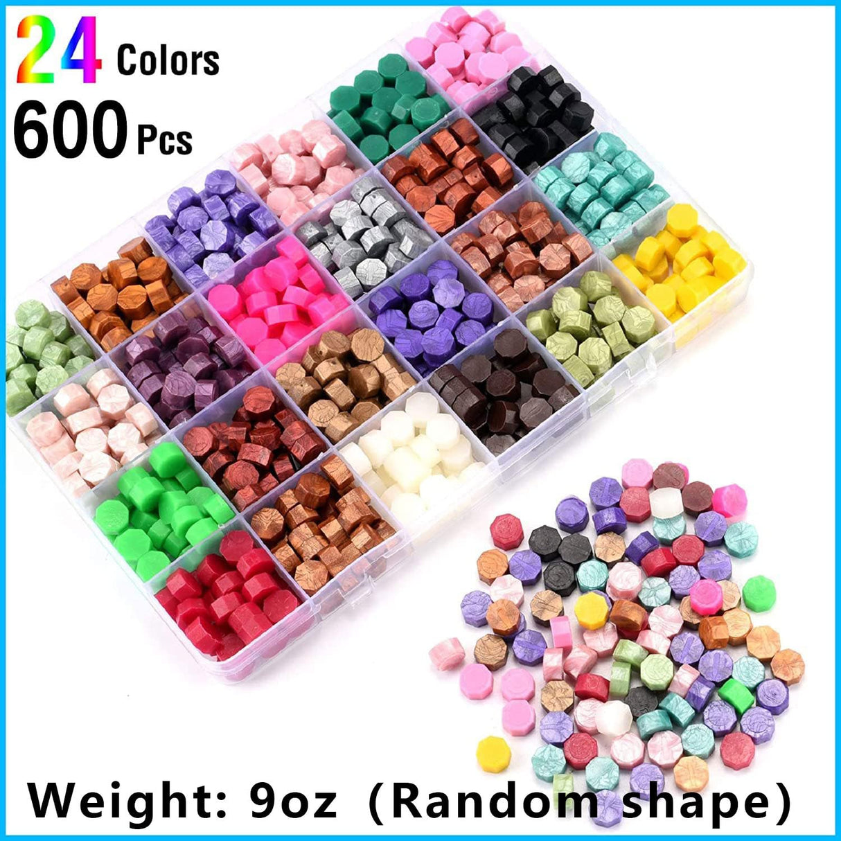 kimystam Electric Wax Seal Heater and Stamp Kit, 10 pcs Seal Heads, 24 Colors and 600 Pcs Beads, 10 envelopes, 12 Color Glitter, Smokeless Warmer, 2 pcs Metallic Pen (SimpleBox) kimystam