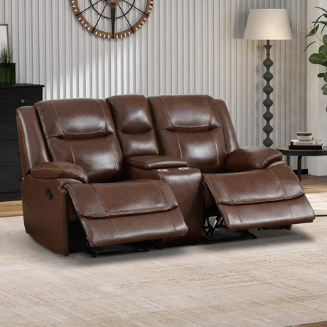 EBELLO Genuine Leather Recliner Manual Loveseat Couch for Living Room, 2 Seater Reclining Sofa Chair with Storage and Cup Holders, Modern Durable Home Furniture for Small Space, Vintage Brown EBELLO
