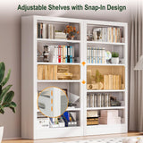 Metal Bookshelf, 5-Tier Bookcase with Adjustable Storage Shelf, 71" Tall Bookcases Heavy Duty bookcase with Bookends, Modern Bookshelf for Living Room, Library, Bedroom,Includes Book Stoppers-White CBCNWR