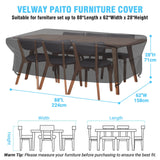 Velway Patio Table Chairs Set - Waterproof 88"L x 62"W x 28"H Outdoor Bistro Dining Set - Fire Pit Table Cover - Furniture Cover - Small Rectangle - Ultra Windproof - UV-Resistant Velway