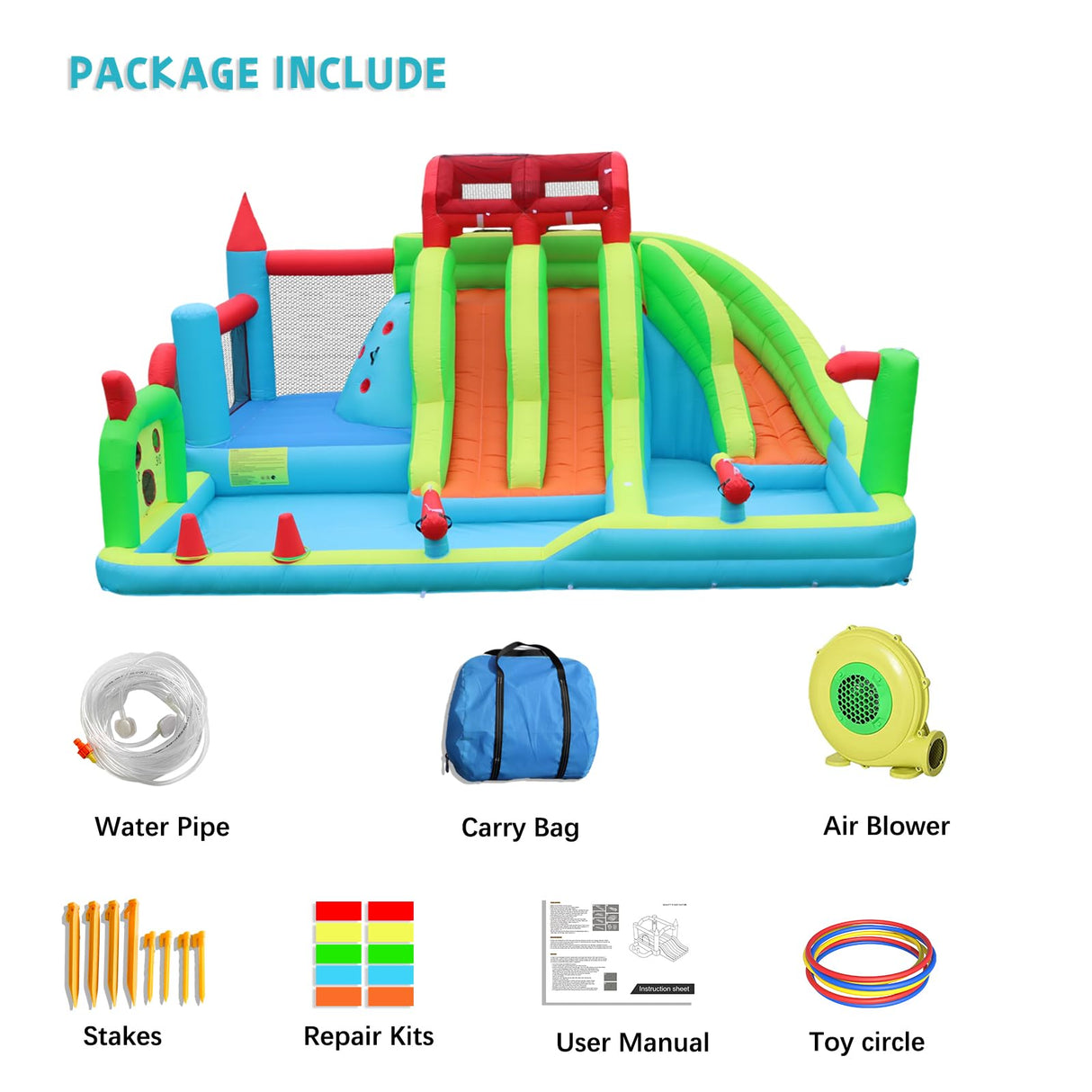 HIJOFUN Giant Inflatable Water Park, 10-in-1 Bounce House Combo, 3 Slides with Pool, Kids 3-12 HIJOFUN