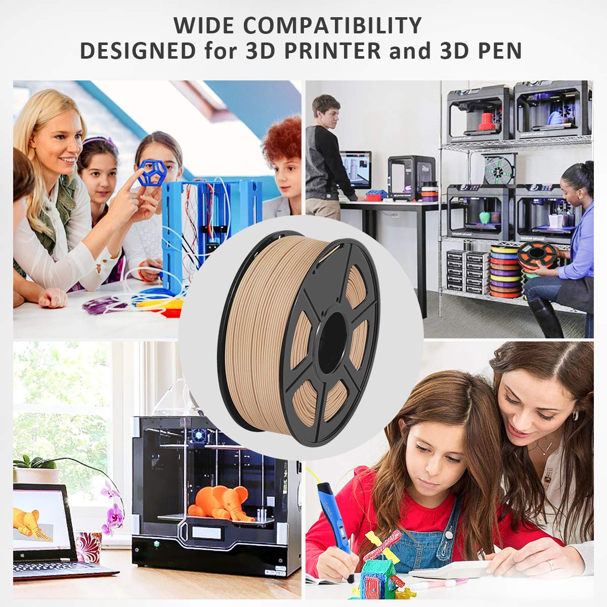 SUNLU Real Wood Fiber Wood PLA Filament, Neatly Wound PLA 3D Printer Filament 1.75mm Dimensional Accuracy +/- 0.03mm, Fit Most FDM 3D Printers, 1kg Spool (2.2lbs), Woody Scent Real Wood Fiber PLA 1.75 SUNLU