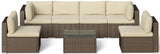 SUNVIVI OUTDOOR 7 Piece Patio Furniture Sets All Weather Gery PE Wicker Couch Sofa with Glass Table, Removable Beige Cushions, Brown Rattan SUNVIVI OUTDOOR