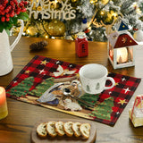 Artoid Mode Buffalo Plaid Kogiya Shepherd Christmas Placemats Set of 4, 12x18 Inch Winter O Holy Night Xmas Table Mats for Party Kitchen Dining Decoration Artoid Mode