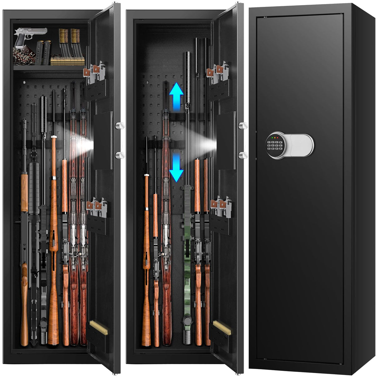 [Upgraded] 6-8 Fireproof Gun Safe Rifle, 51" Deeper and Larger Long Gun Safes for Home, Heavy Duty Anti-Theft Gun Cabinets for Rifles with 3 Pistol Rack & Silent Mode (Us Stock) Tiskgg